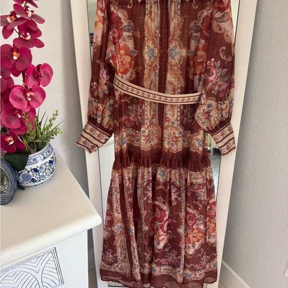 Sheer Floral Button-Front Midi Dress in Rust - Picture 9 of 10